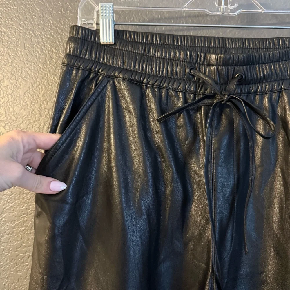GOOD AMERICAN • Black Faux Leather wide leg pants - size 3 large - Picture 6 of 10